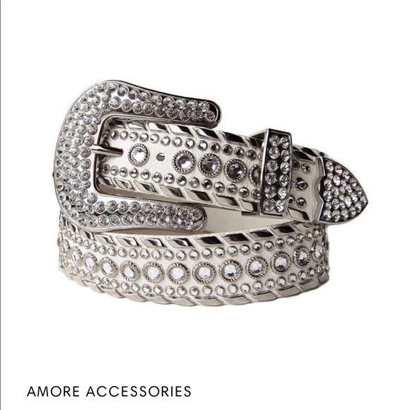 Kippys Accessories - Kippy’s Cowboy  Silver Leather and Swarovski Crystals Belt diamonds 💎